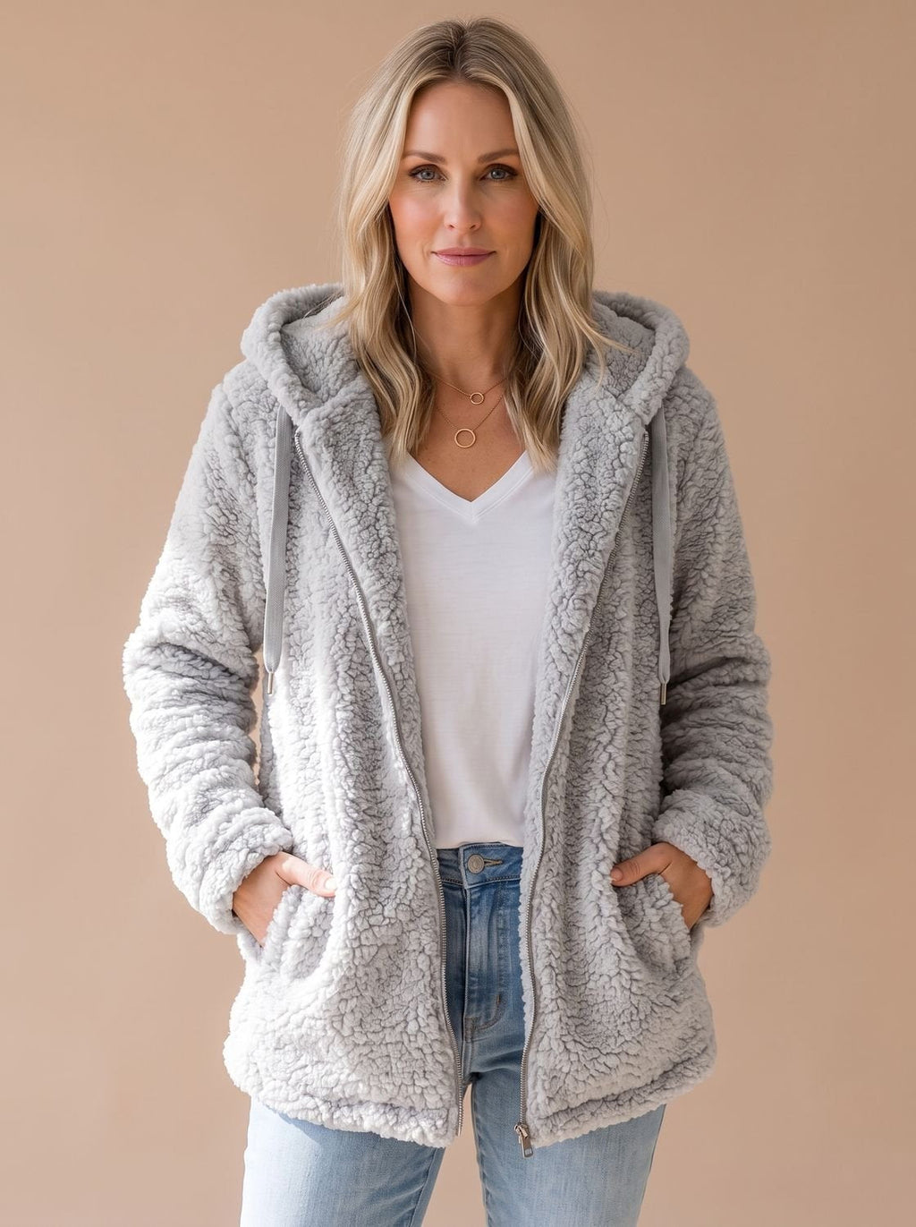 Women's Big Hood Teddy Fleece Zip Coat