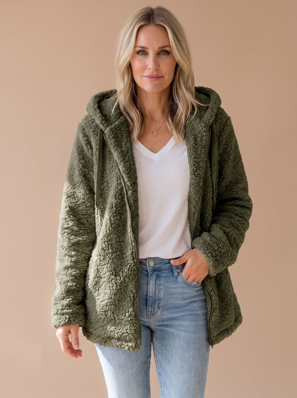 Women's Big Hood Teddy Fleece Zip Coat