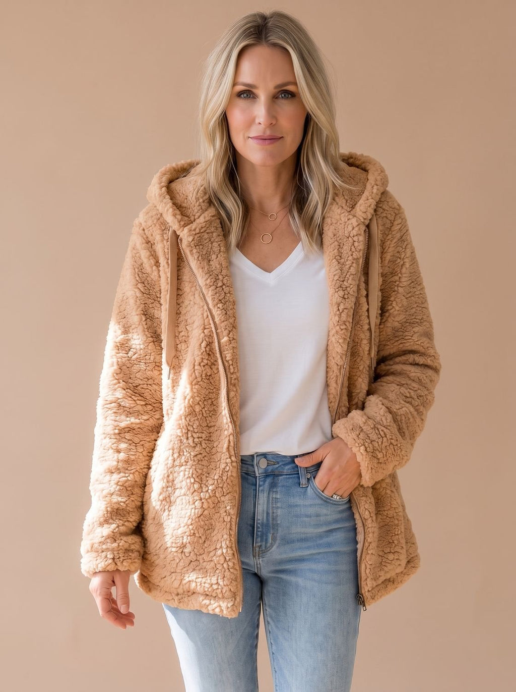 Women's Big Hood Teddy Fleece Zip Coat