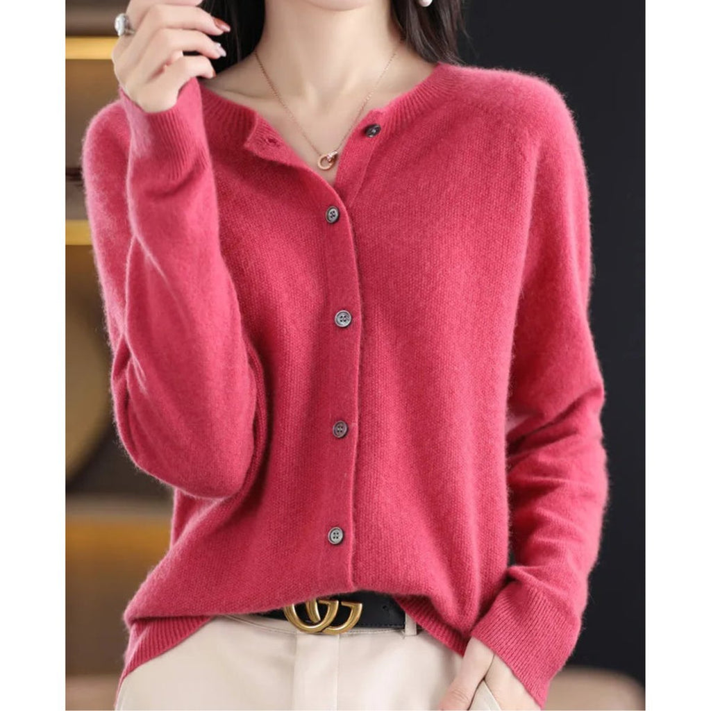 Women's Oversized Button-Up Merino Wool Knit Cardigan