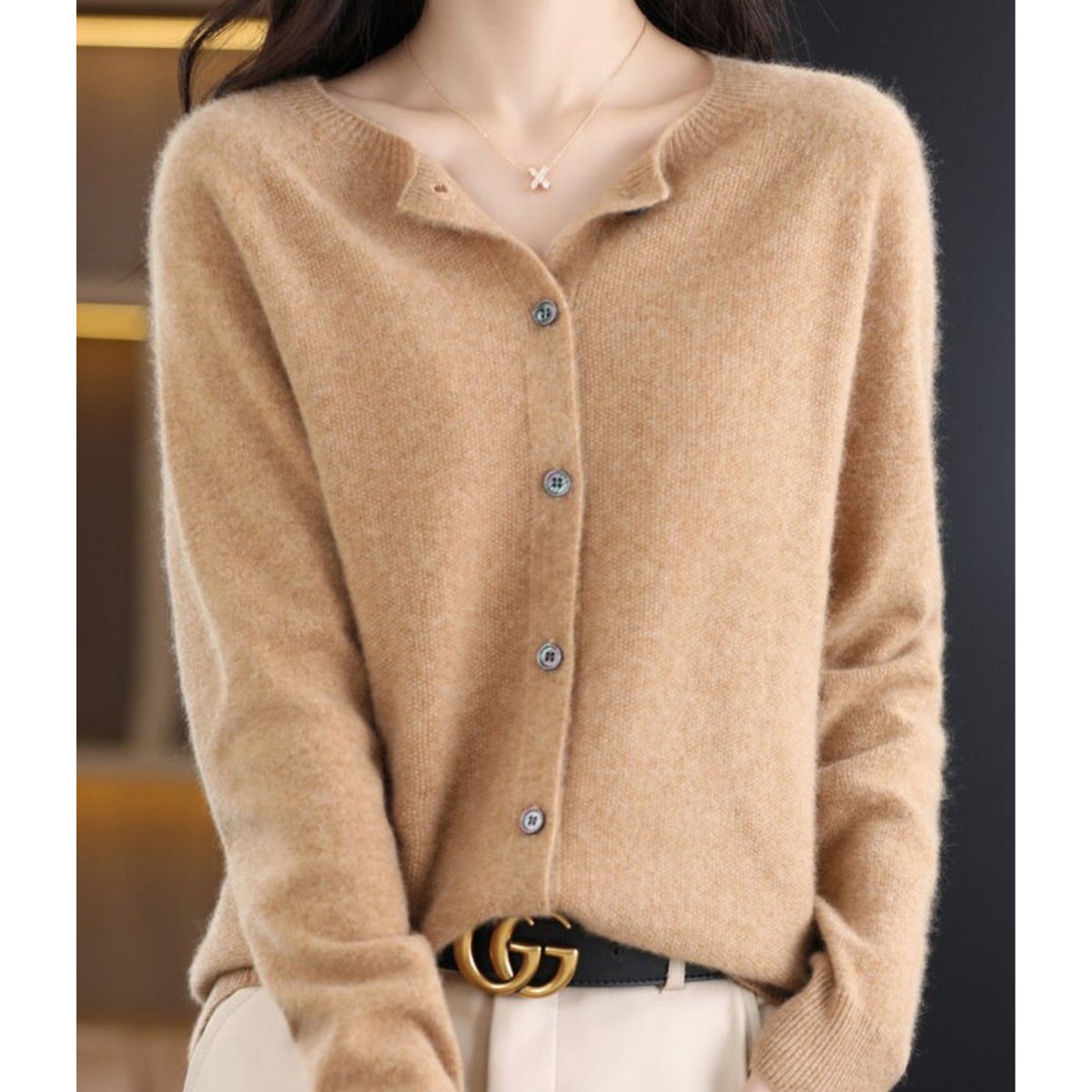 Women's Oversized Button-Up Merino Wool Knit Cardigan