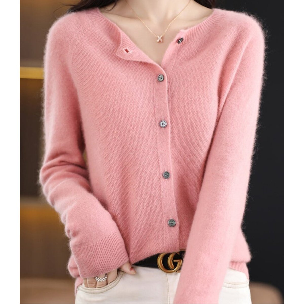 Women's Oversized Button-Up Merino Wool Knit Cardigan