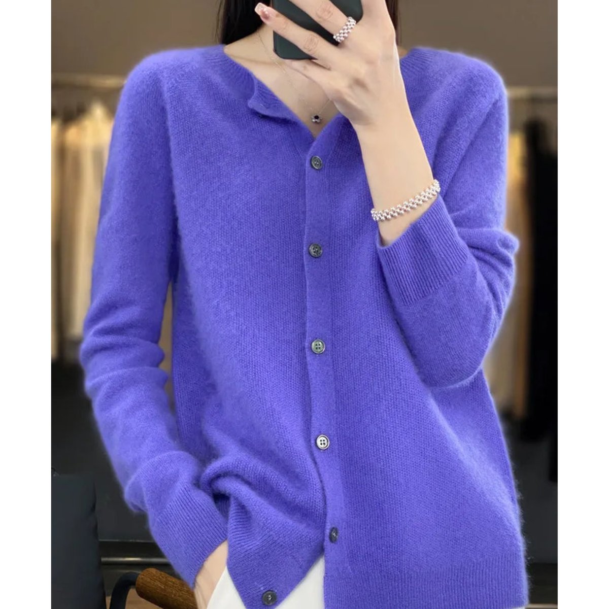 Women's Oversized Button-Up Merino Wool Knit Cardigan