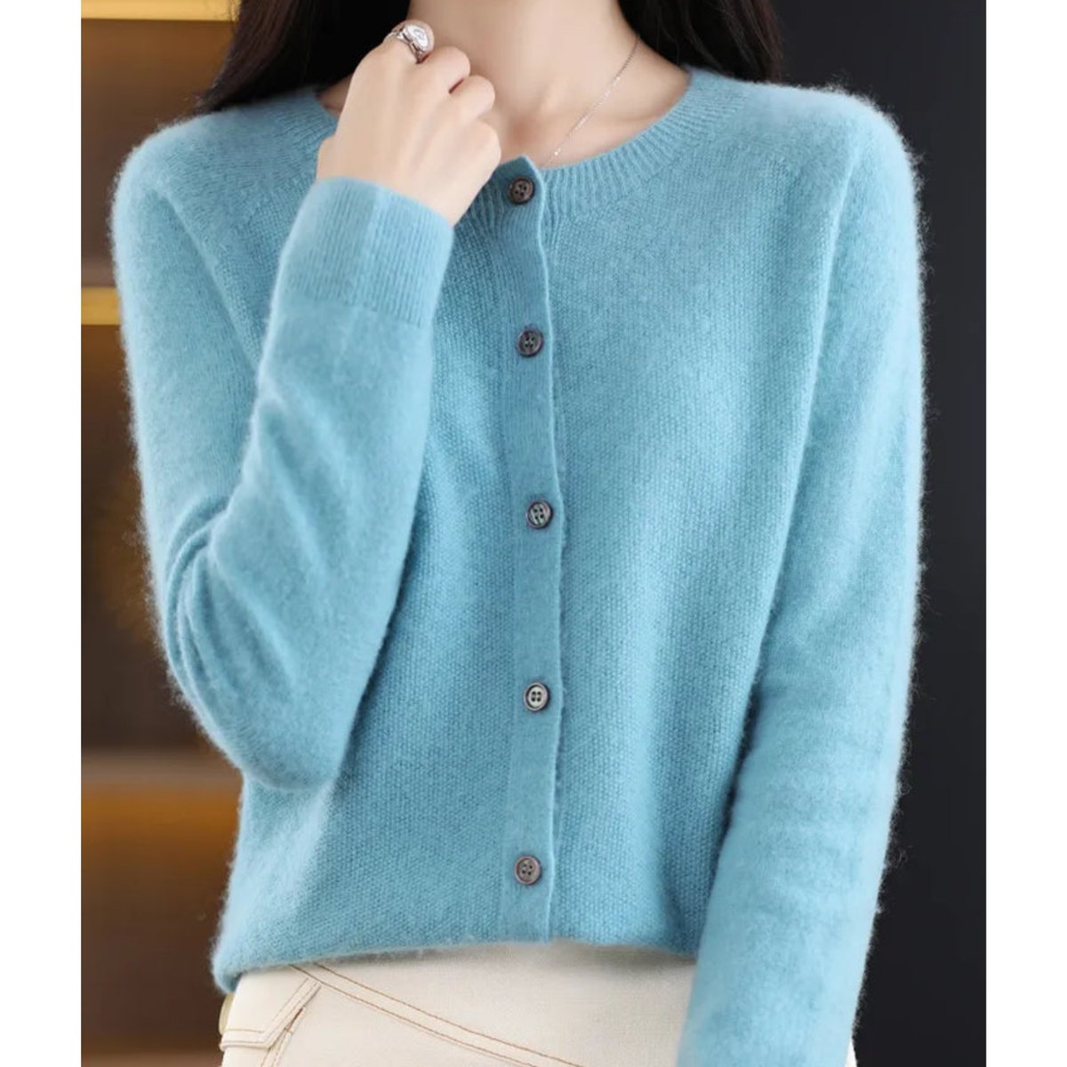 Women's Oversized Button-Up Merino Wool Knit Cardigan