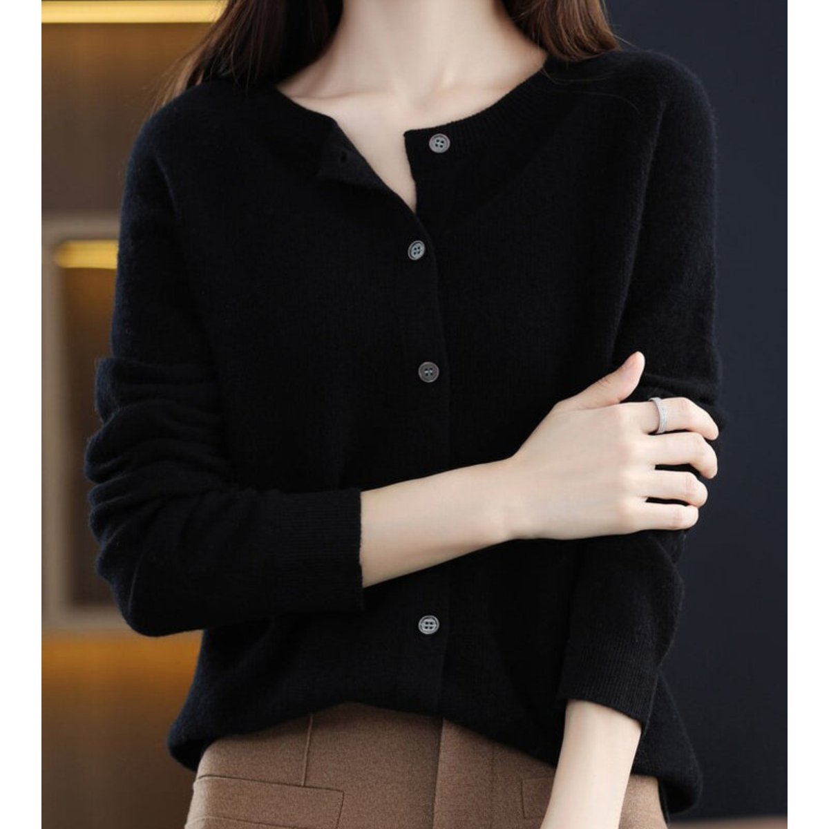 Women's Oversized Button-Up Merino Wool Knit Cardigan