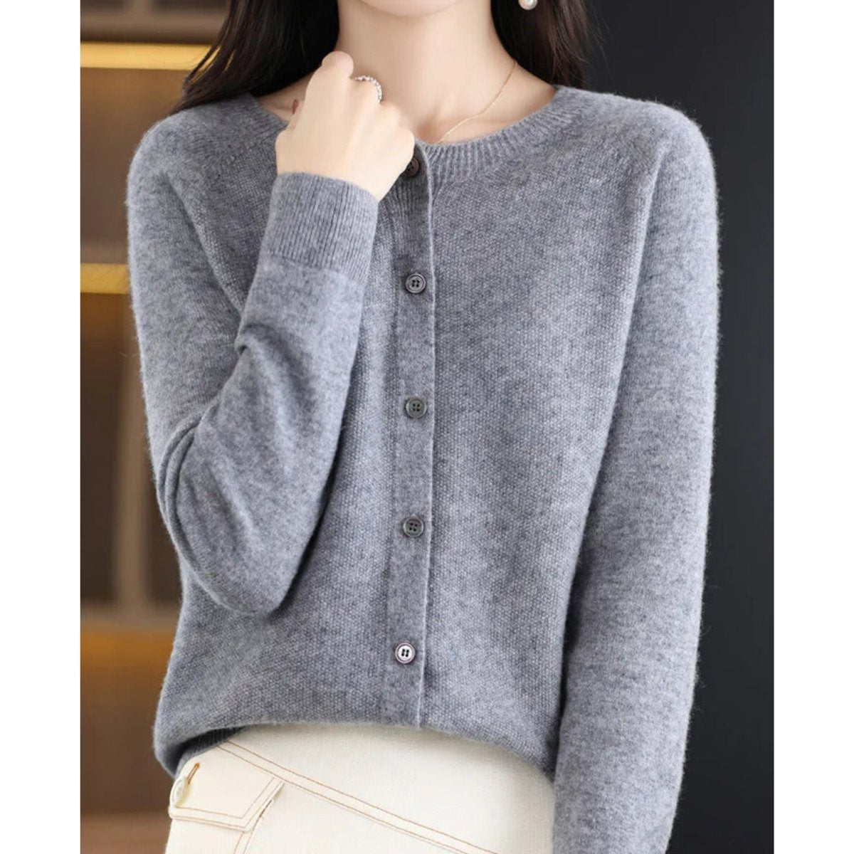 Women's Oversized Button-Up Merino Wool Knit Cardigan