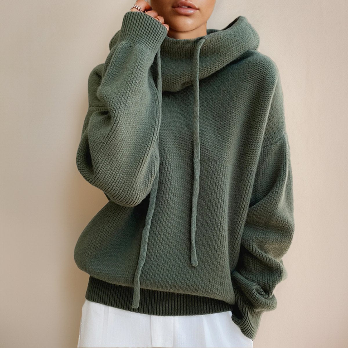 Women's Hooded Merino Wool Oversized Turtleneck Pullover