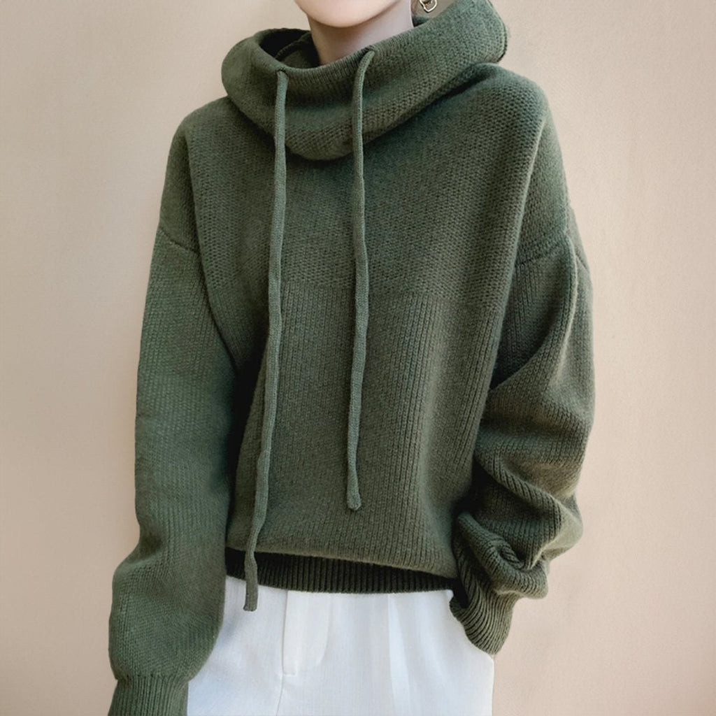 Women's Hooded Merino Wool Oversized Turtleneck Pullover