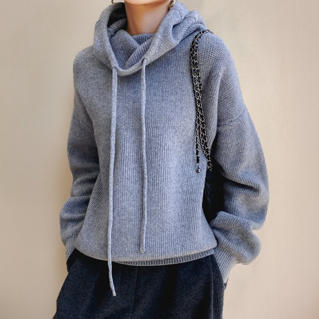 Women's Hooded Merino Wool Oversized Turtleneck Pullover