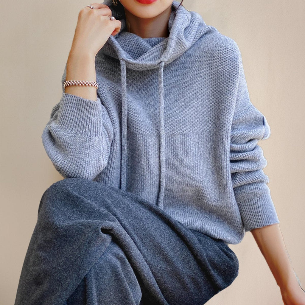 Women's Hooded Merino Wool Oversized Turtleneck Pullover