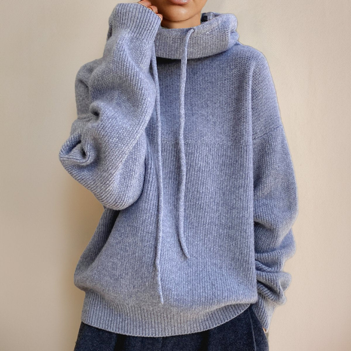 Women's Hooded Merino Wool Oversized Turtleneck Pullover