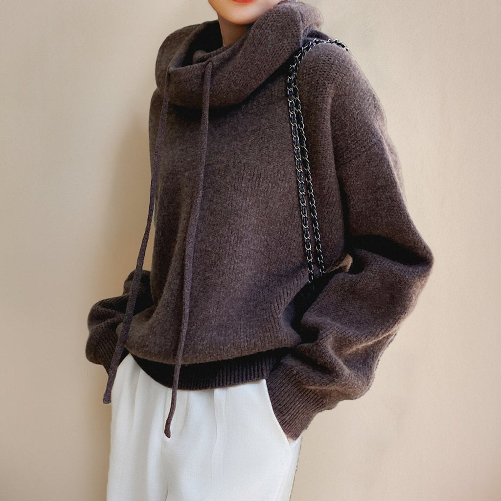 Women's Hooded Merino Wool Oversized Turtleneck Pullover