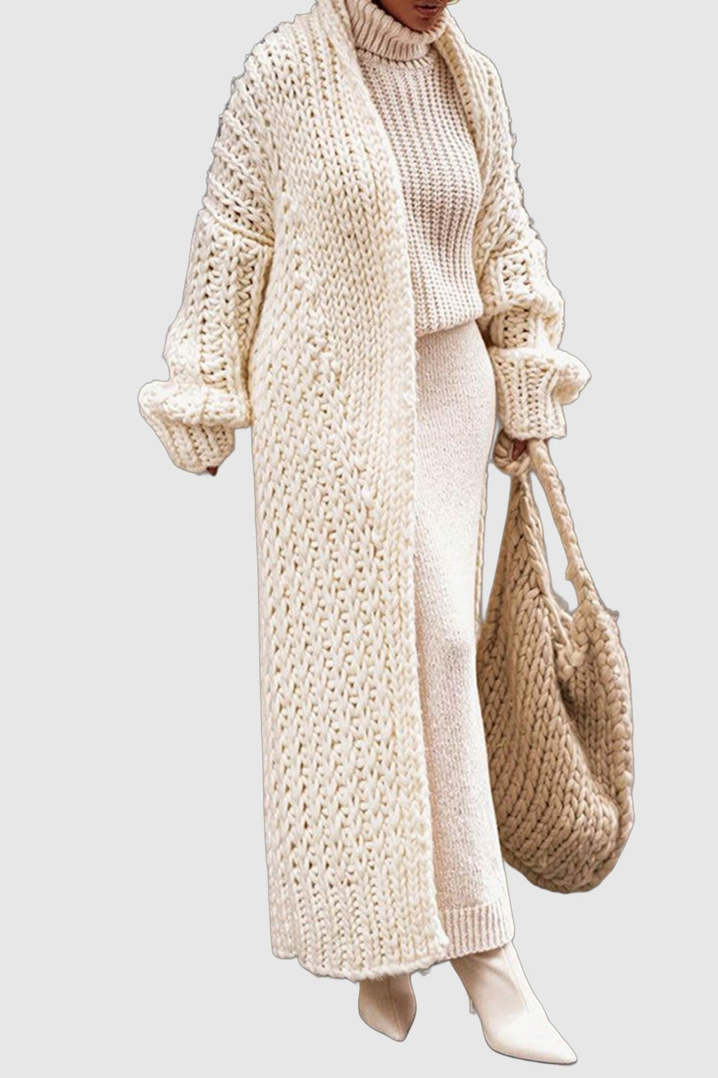 Women's Chunky Openwork Knit Longline Open-Front Cardigan Coat