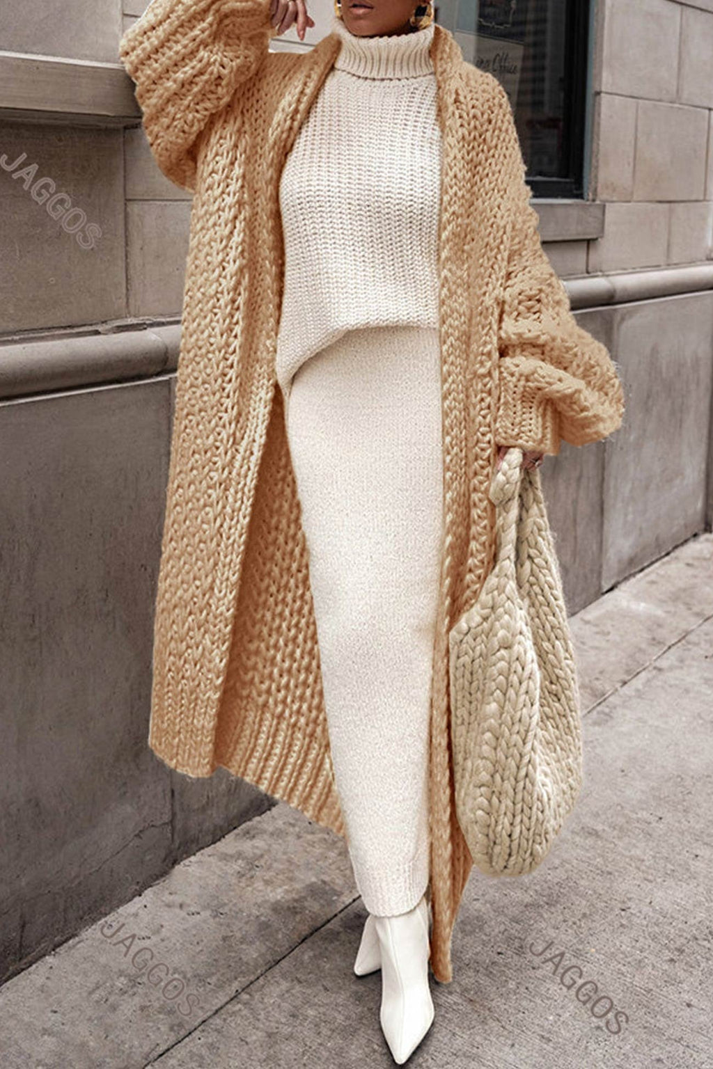 Women's Chunky Openwork Knit Longline Open-Front Cardigan Coat