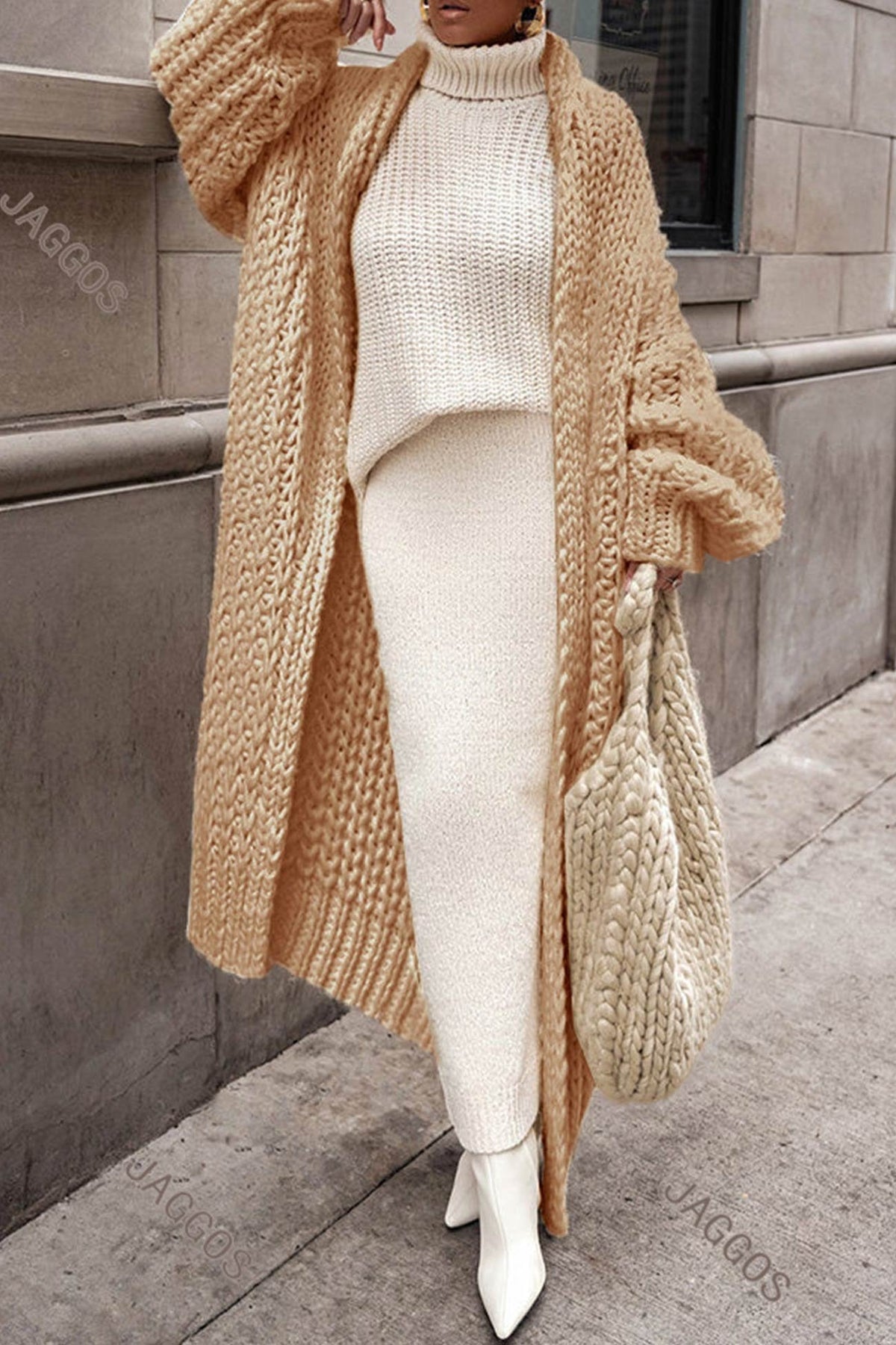 Women's Chunky Openwork Knit Longline Open-Front Cardigan Coat