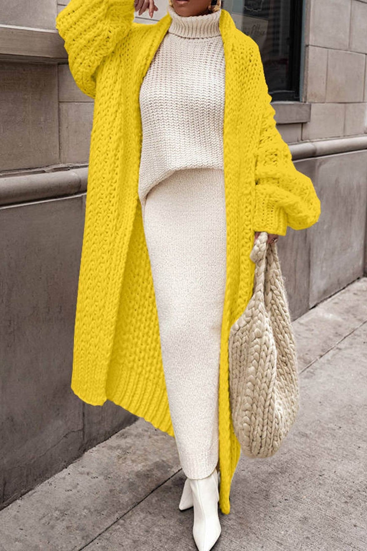 Women's Chunky Openwork Knit Longline Open-Front Cardigan Coat