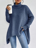 Women's Chunky Ribbed Collar High-Low Oversized Pullover