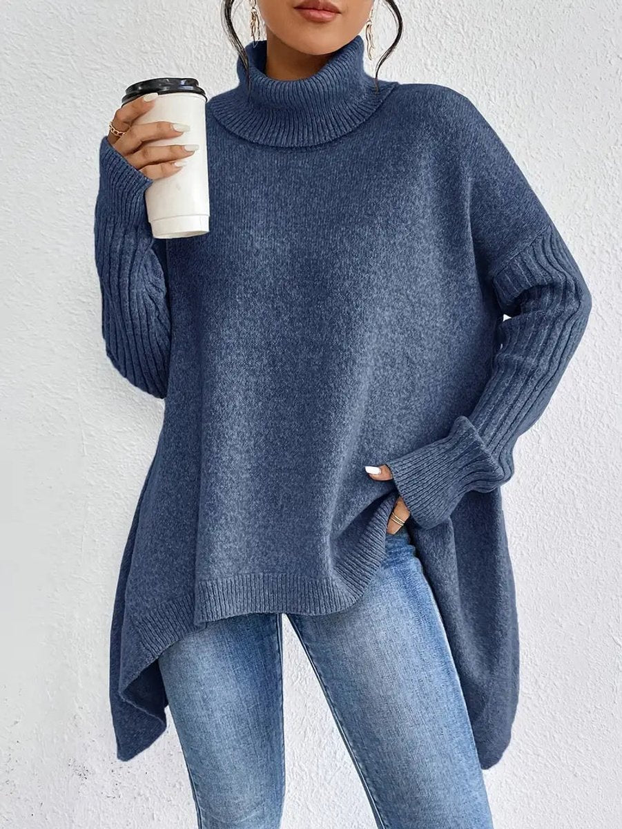 Women's Chunky Ribbed Collar High-Low Oversized Pullover