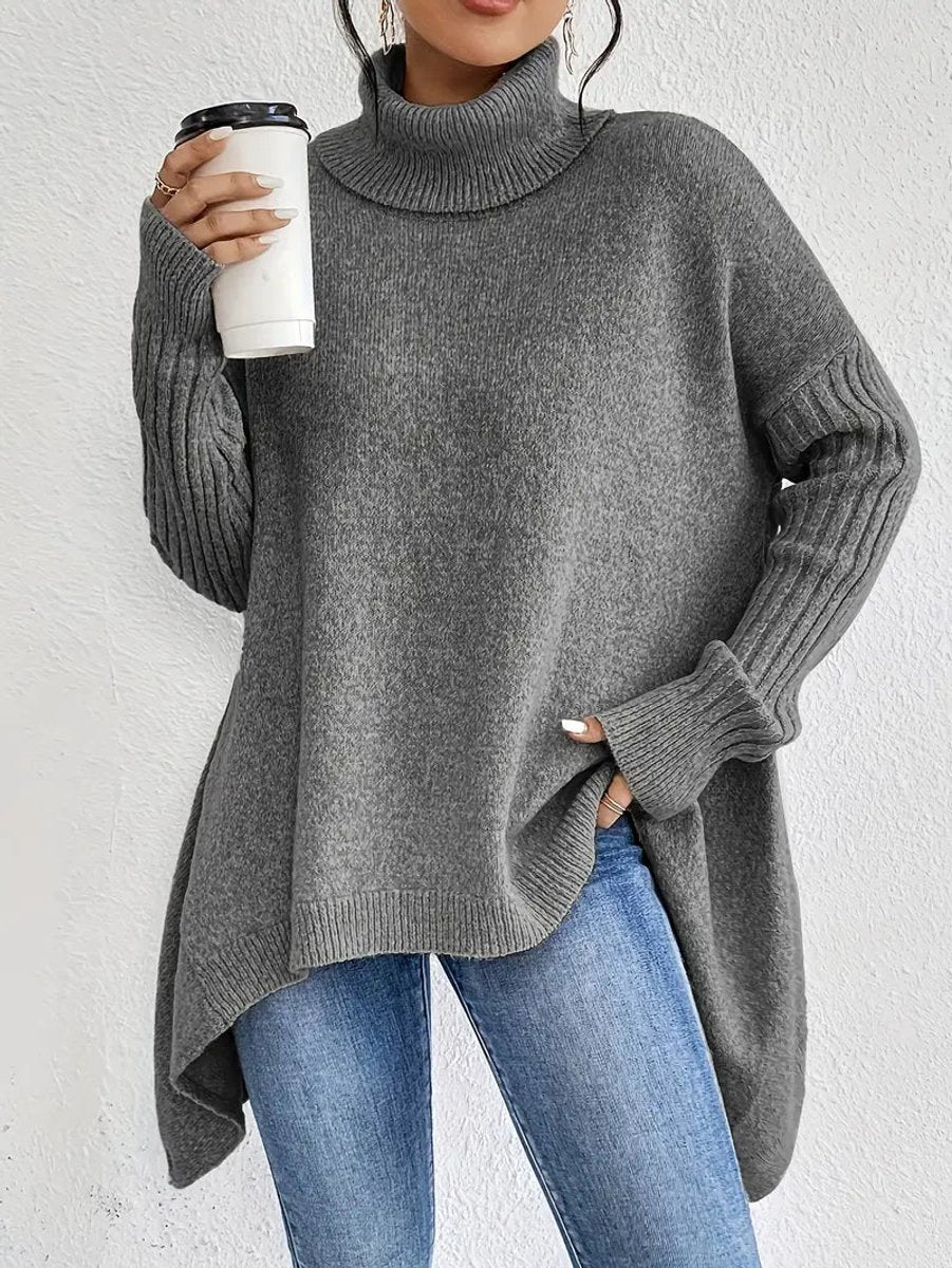 Women's Chunky Ribbed Collar High-Low Oversized Pullover