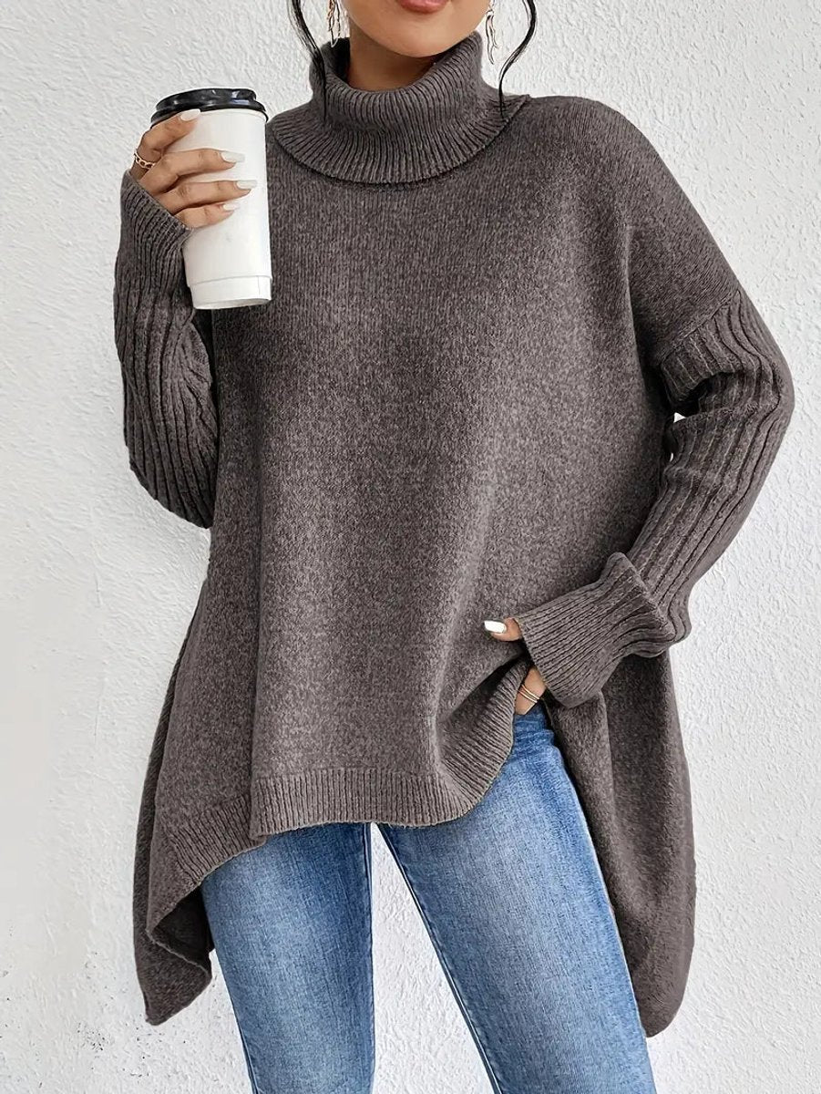 Women's Chunky Ribbed Collar High-Low Oversized Pullover