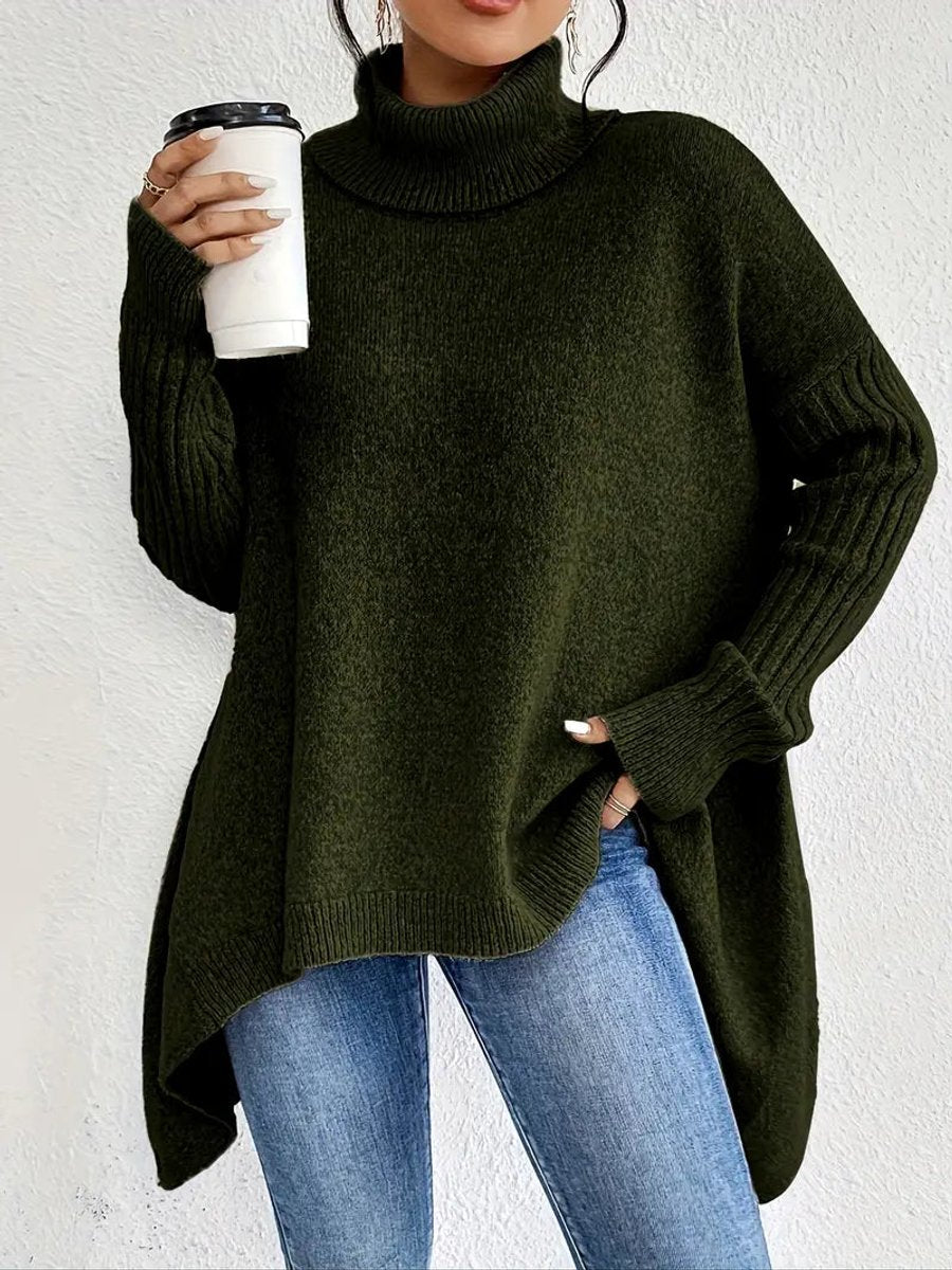 Women's Chunky Ribbed Collar High-Low Oversized Pullover
