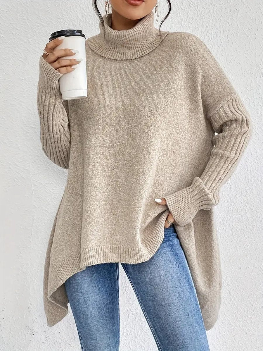 Women's Chunky Ribbed Collar High-Low Oversized Pullover