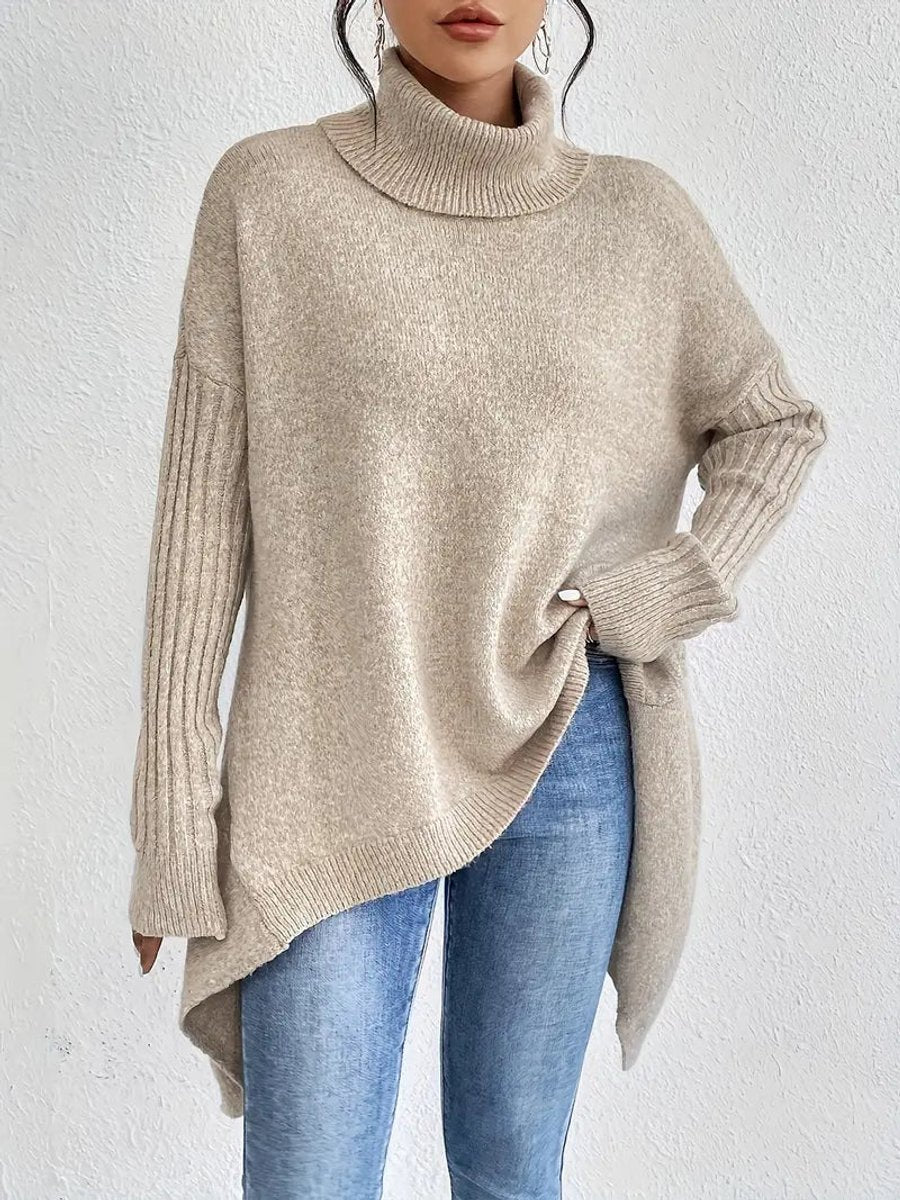 Women's Chunky Ribbed Collar High-Low Oversized Pullover