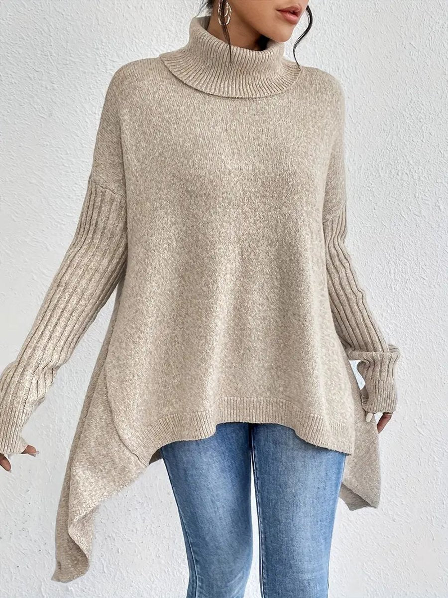 Women's Chunky Ribbed Collar High-Low Oversized Pullover