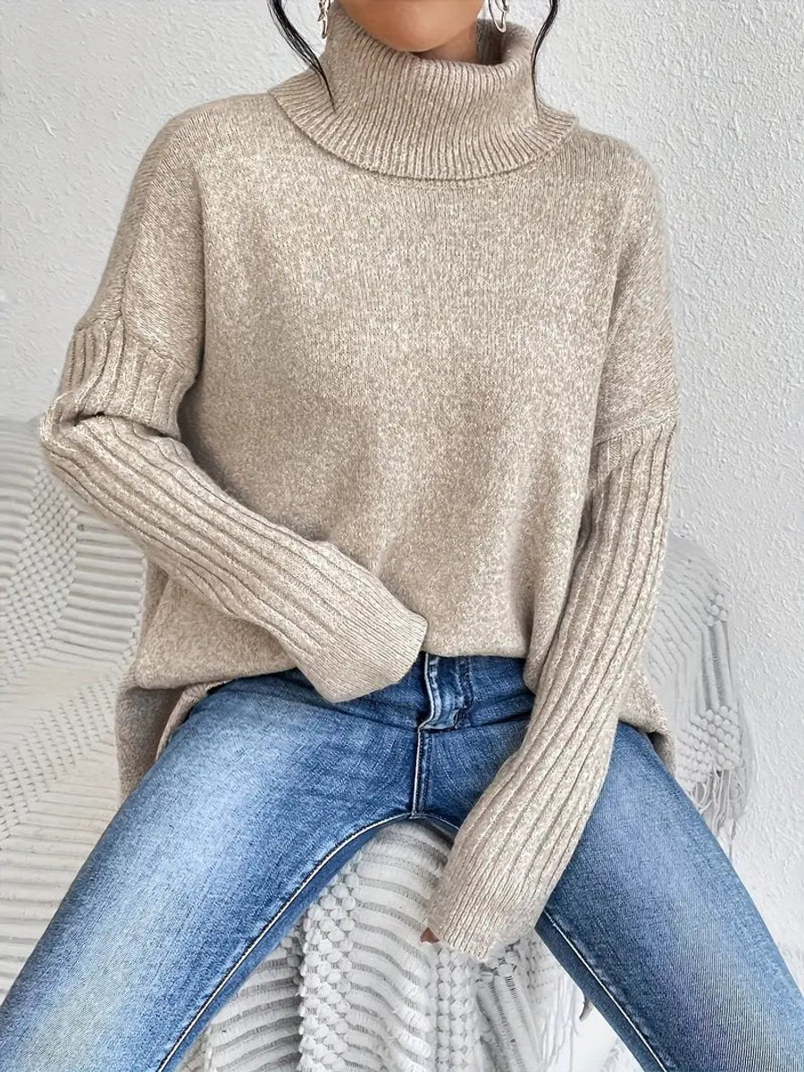 Women's Chunky Ribbed Collar High-Low Oversized Pullover