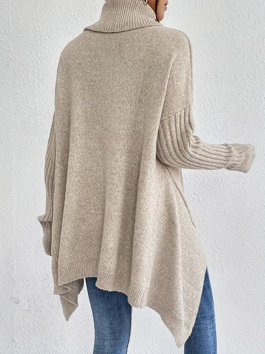 Women's Chunky Ribbed Collar High-Low Oversized Pullover
