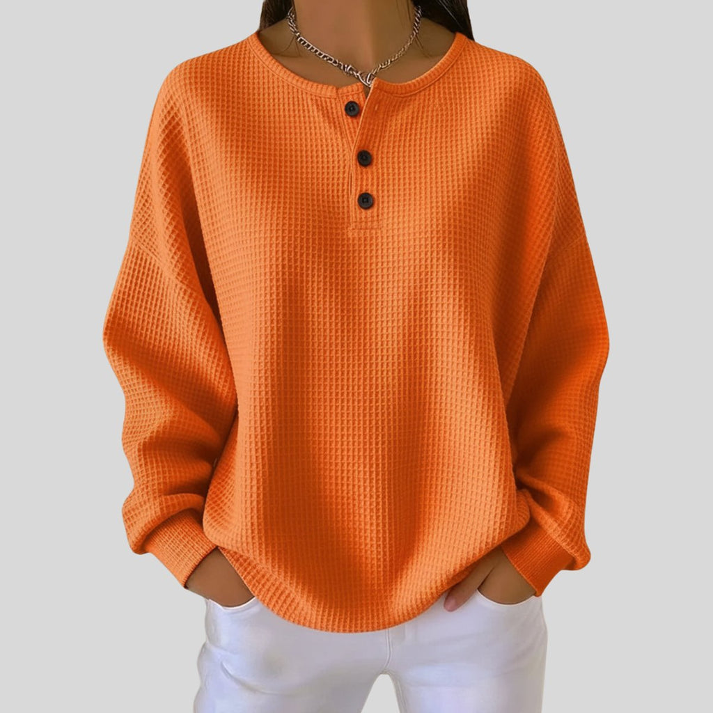 Women's Waffle Knit Henley Pullover for Cozy Days