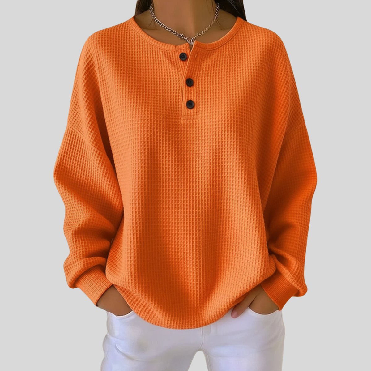 Women's Waffle Knit Henley Pullover for Cozy Days