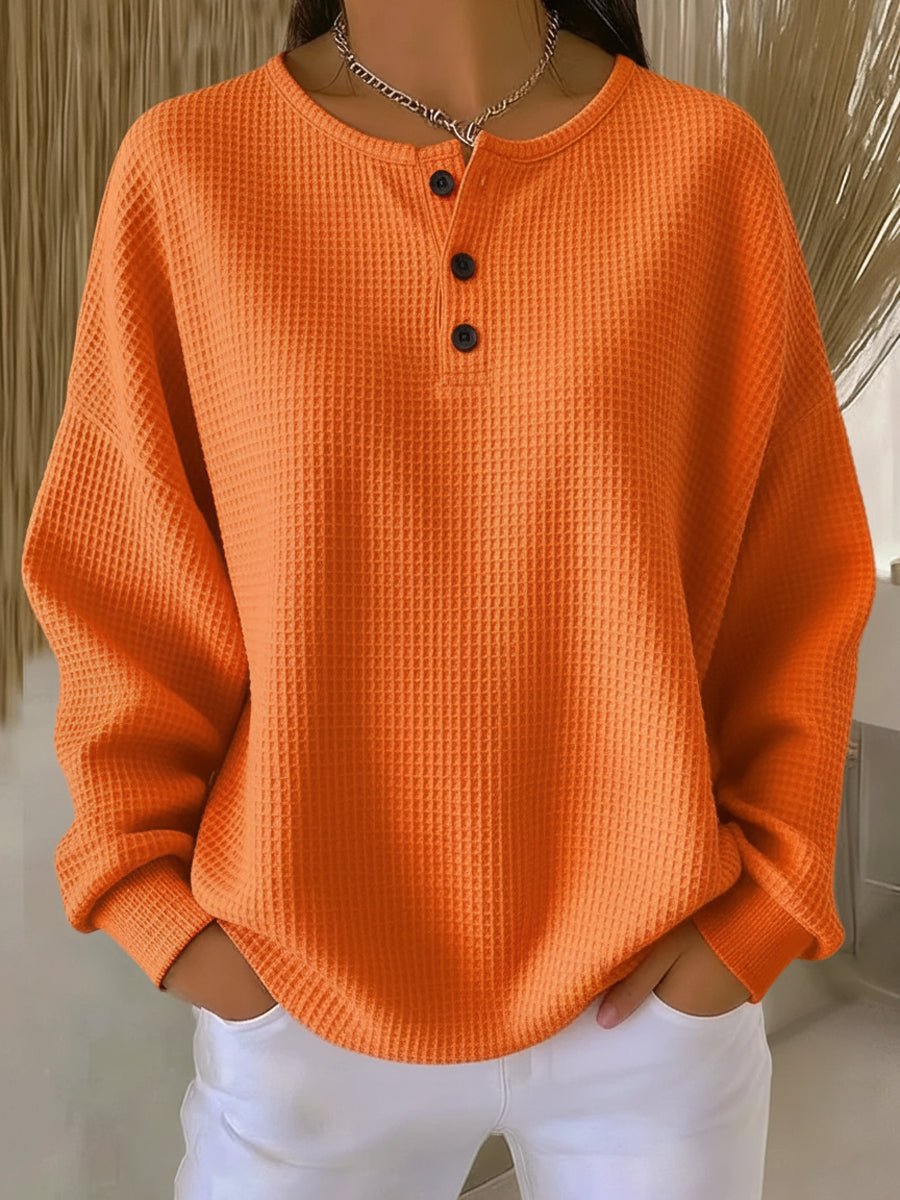 Women's Waffle Knit Henley Pullover for Cozy Days
