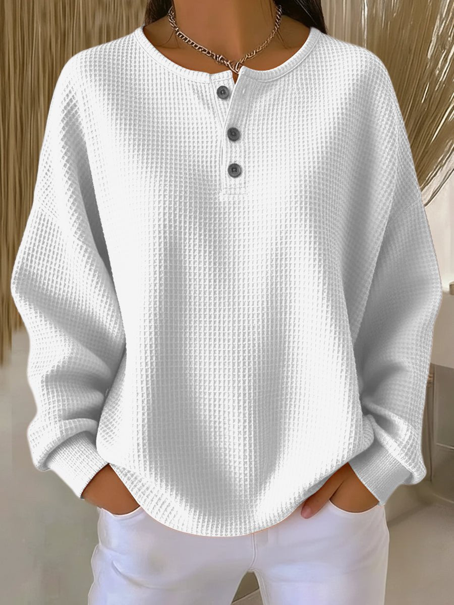 Women's Waffle Knit Henley Pullover for Cozy Days