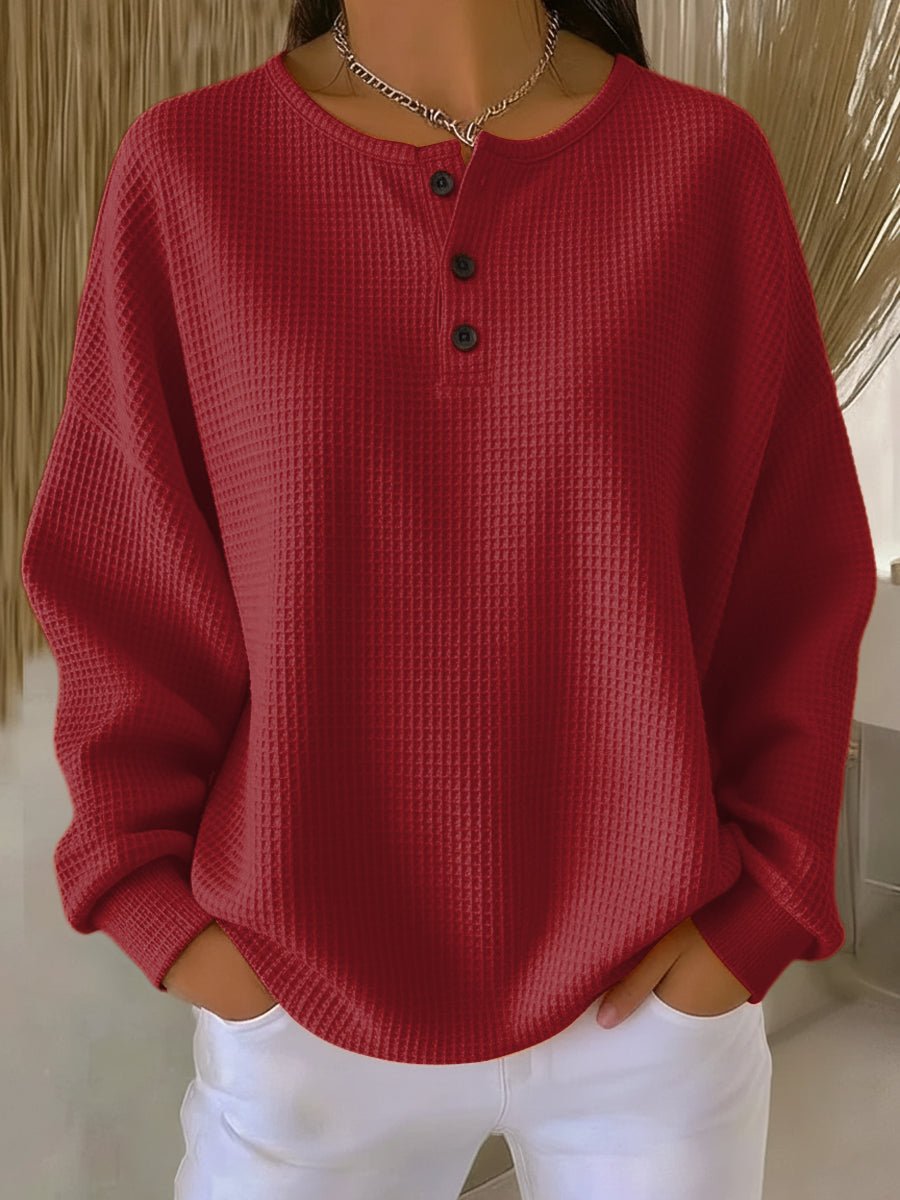 Women's Waffle Knit Henley Pullover for Cozy Days