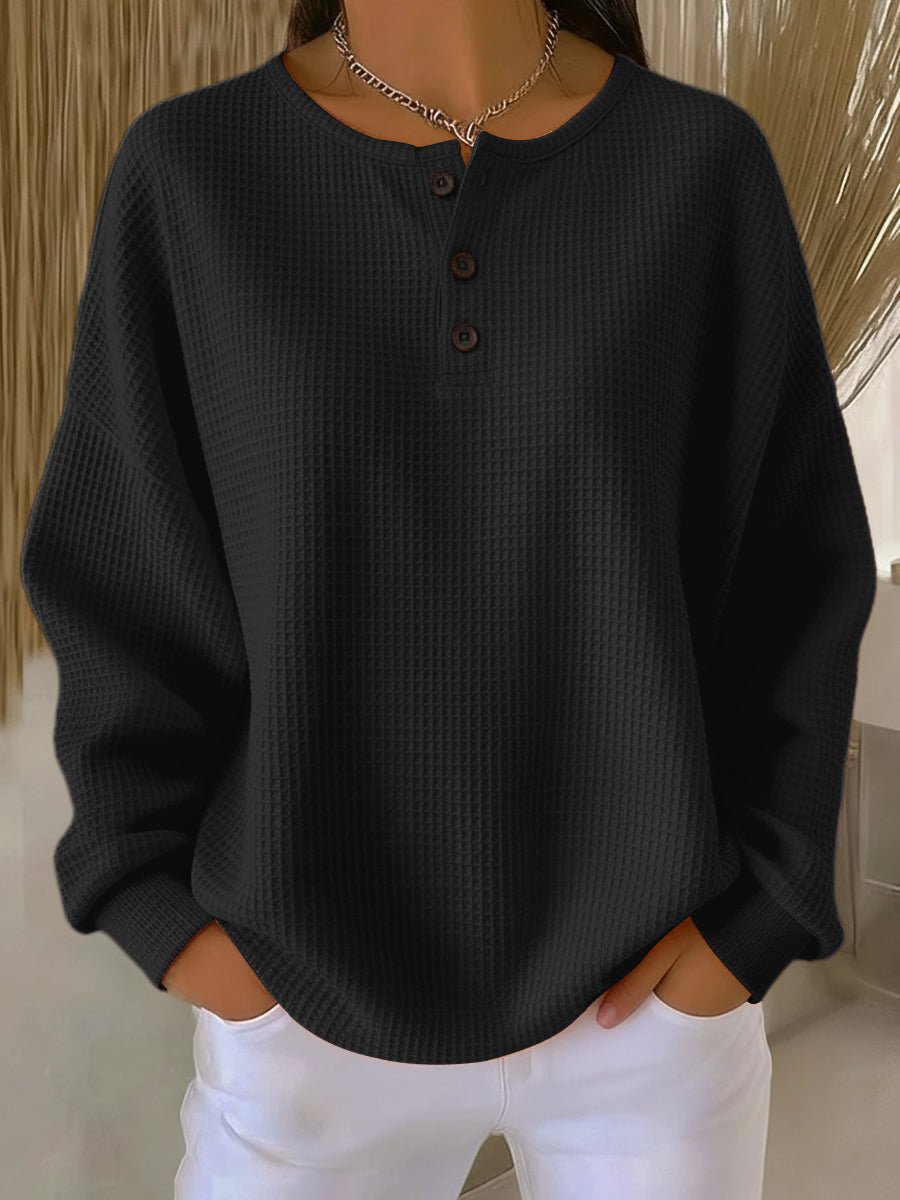 Women's Waffle Knit Henley Pullover for Cozy Days