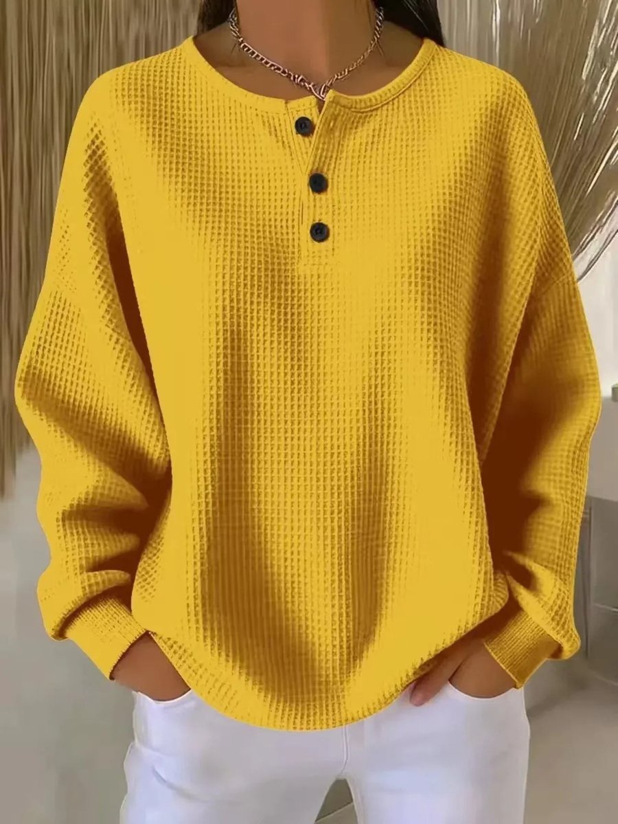 Women's Waffle Knit Henley Pullover for Cozy Days