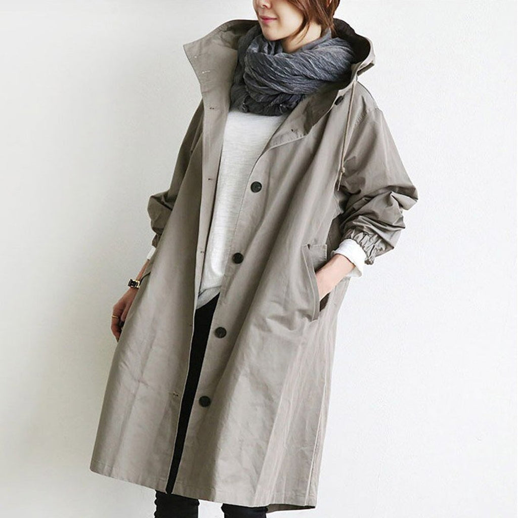 Women's Knee-Length Water-Resistant Stand Collar Trench Overcoat