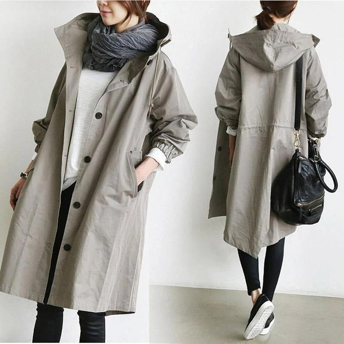Women's Knee-Length Water-Resistant Stand Collar Trench Overcoat