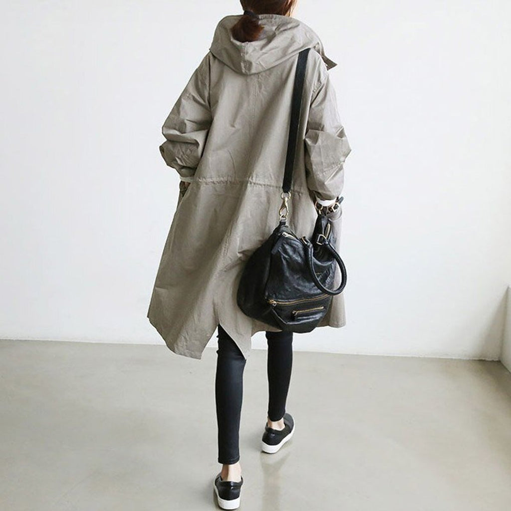 Women's Knee-Length Water-Resistant Stand Collar Trench Overcoat