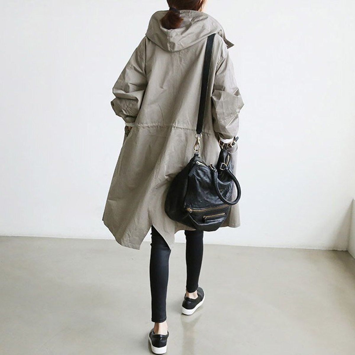 Women's Knee-Length Water-Resistant Stand Collar Trench Overcoat