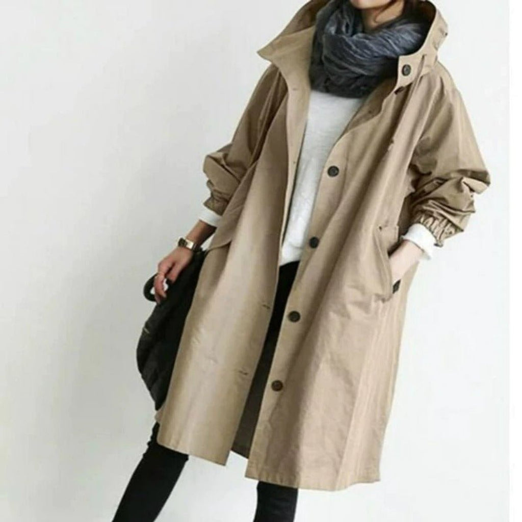 Women's Knee-Length Water-Resistant Stand Collar Trench Overcoat