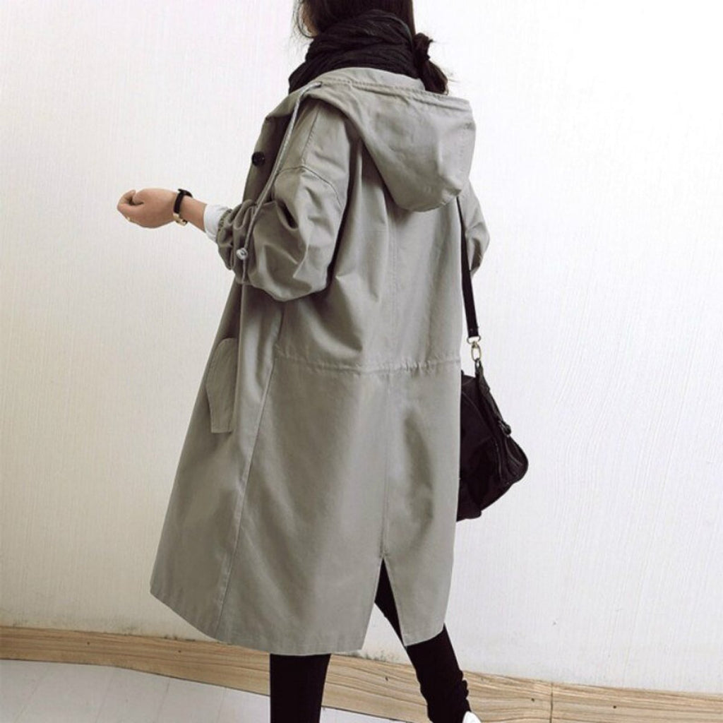 Women's Knee-Length Water-Resistant Stand Collar Trench Overcoat