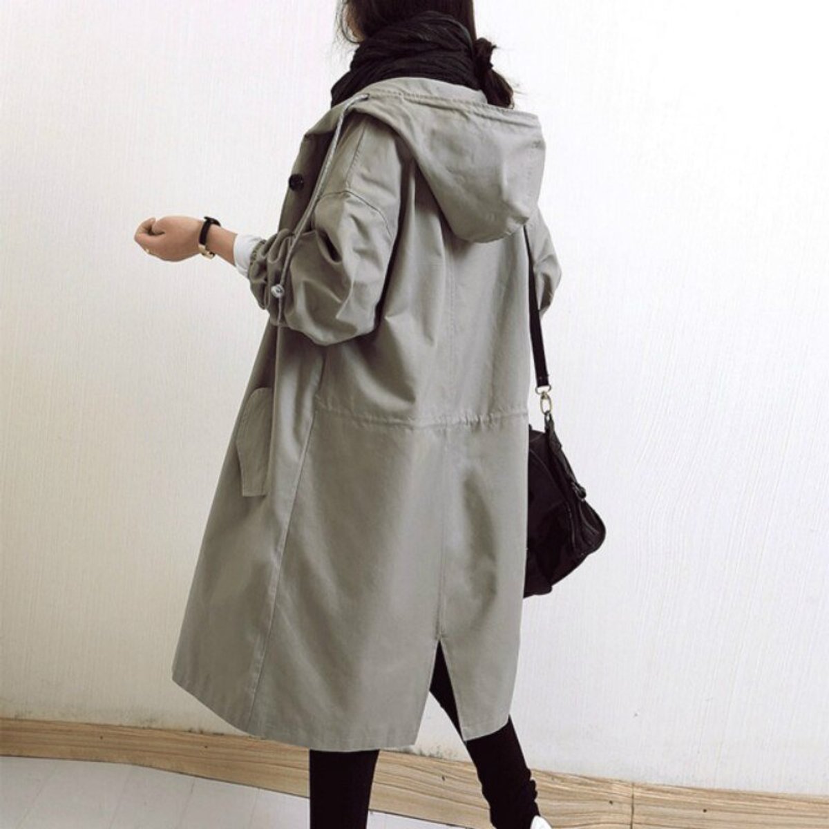 Women's Knee-Length Water-Resistant Stand Collar Trench Overcoat
