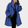 Women's Swing Silhouette Wool-Blend Overcoat with Contrast Trim