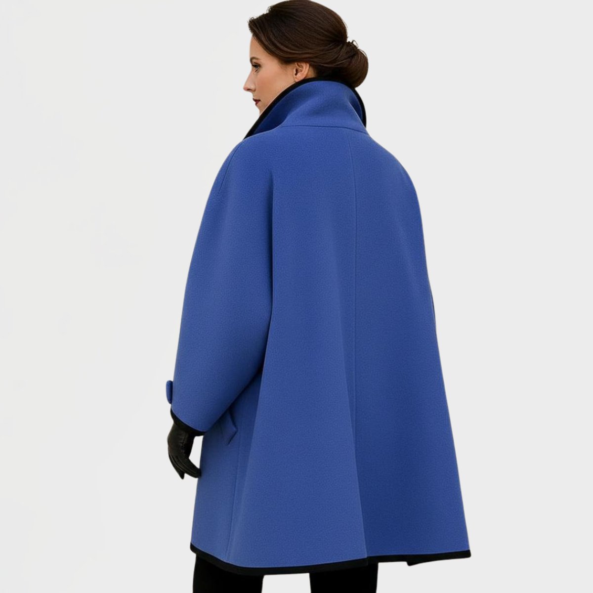 Women's Swing Silhouette Wool-Blend Overcoat with Contrast Trim