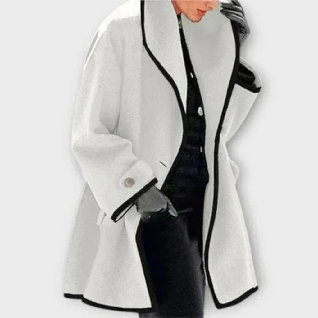 Women's Swing Silhouette Wool-Blend Overcoat with Contrast Trim