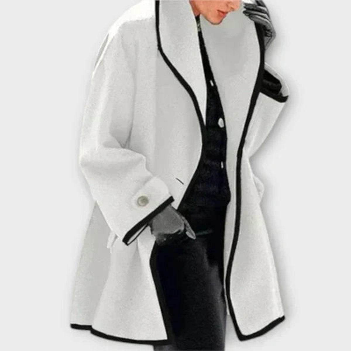 Women's Swing Silhouette Wool-Blend Overcoat with Contrast Trim