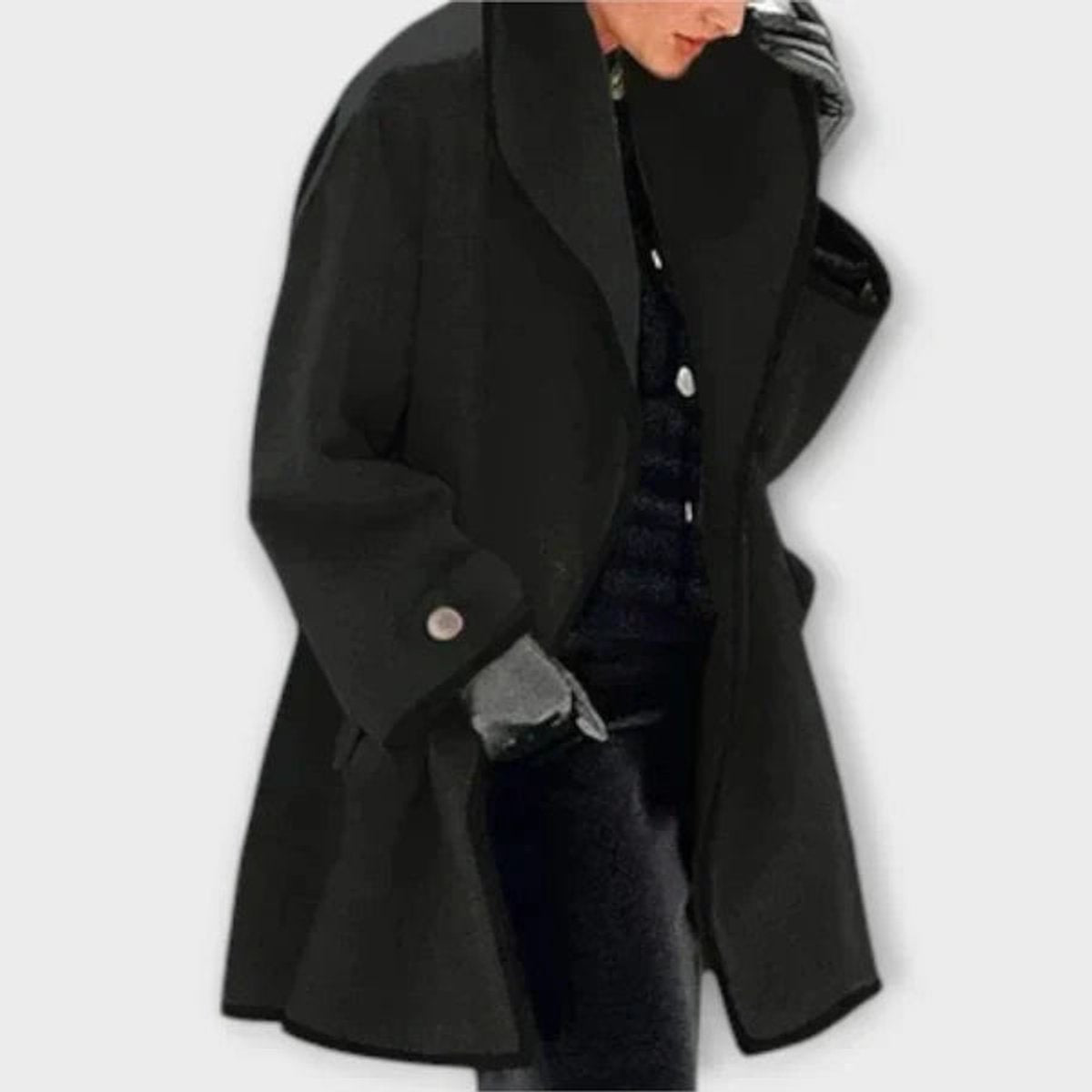 Women's Swing Silhouette Wool-Blend Overcoat with Contrast Trim