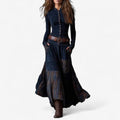 Women's Fitted Bodice Plaid Panel Skirt Maxi Dress